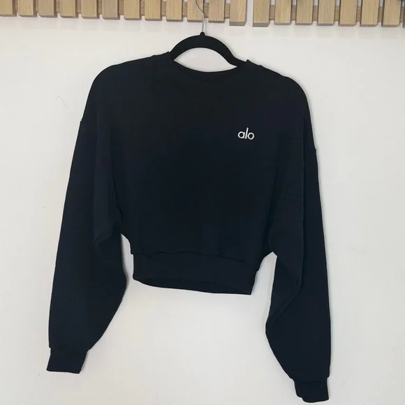 ALO Yoga Black Cropped Crew Sweatshirt size small - Picture 5 of 8